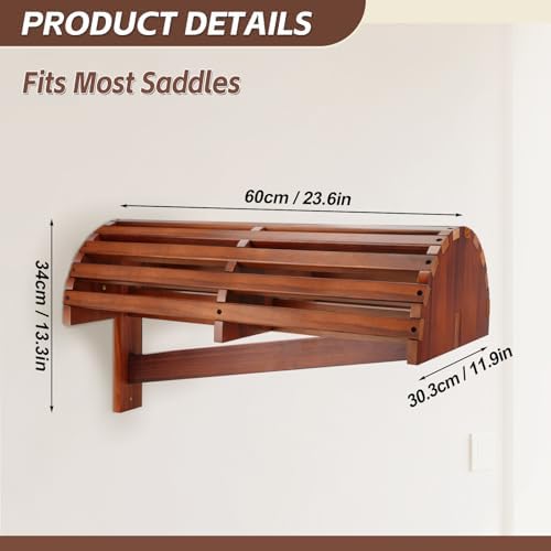 Wall-Mounted Wood Saddle Rack – Space-Saving Design with Reinforced Crossbars, Non-Abrasive Surface, Heavy-Duty Storage for Tack Room Organization, 23.6"x11.9"x13.3"