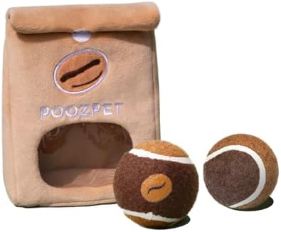 Coffee Bean Toy Set, Interactive Enrichment Toy with Foraging Puzzle Bag and 2 Balls