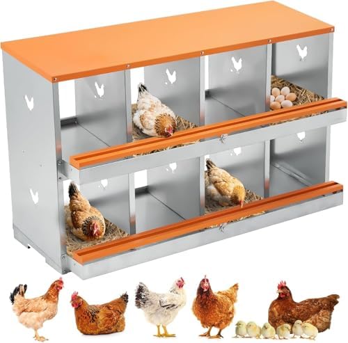 Chicken Nesting Boxes, Two-Tier Metal Chicken Egg Laying Box with 6 Compartments Large Vented Holes Chicken Coop for Egg Collection