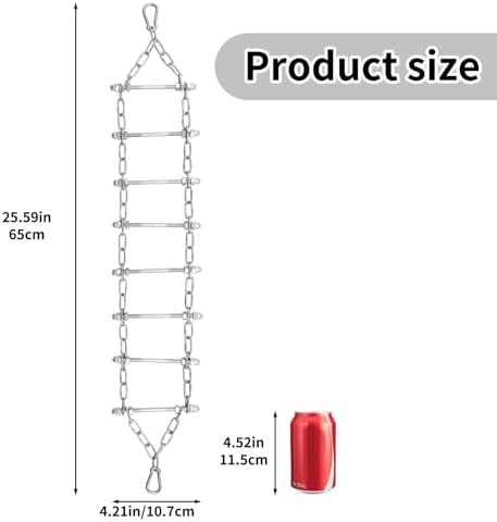 Bird Ladder Bridge, Stainless Steel Hanging Exercise Toy,Cockatiel Toys for Inside Cage, Rustproof & Bite-Proof Metal Ladder for Macaws, Cockatoos, Parakeet, Cockatiel