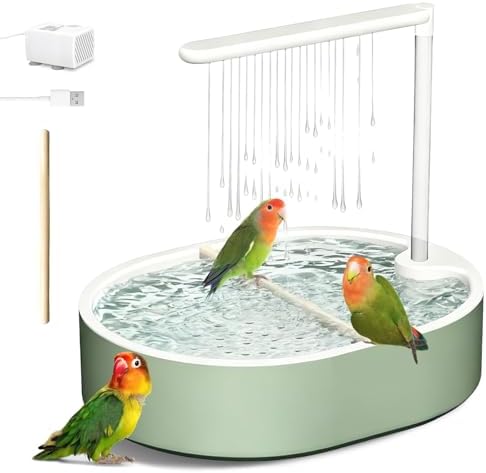 Parrot Bathtub, Automatic Bird Bath with Pump, Bird Bath Shower, Automatic Circulating Water Bathtub for Lovebird, Cockatiel, Finches, Cockatoo, Conure, Green