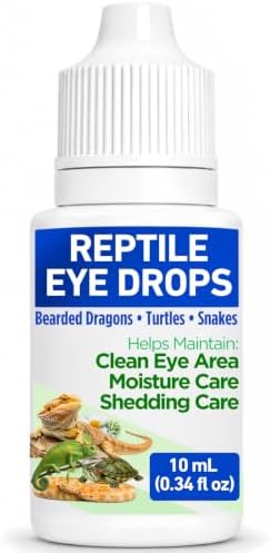 Reptile Eye Drops for Turtles, Bearded Dragons, Snakes & Lizards, Daily Eye Care Solution with Manuka Honey & Chamomile, Helps Clean Eye Area & Shedding Residue, Includes Cotton Swabs, 10 mL