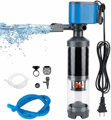 25W 5-in-1 Aquarium Pump w/Replaceable Sponge Filter Cartridge, 475.5 GPH, 3.3 FT Head, Oxygenates Supply,Filters & Purifies Water,Boosts Circulation,Removes Fish Waste,Water Changes, Clear Tanks