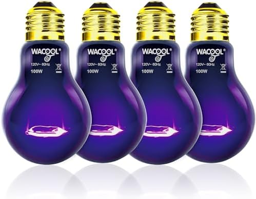 WACOOL 4Pack Reptile Night Heat Lamp, 100W Night Heat Lamp for Reptiles & Amphibians,Simulate Nature Moonlight Purple Night Light for Bearded Dragon Lizard Snake Crab…