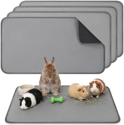 EupHHonycs 4 Pack Guinea Pig Cage Liners 16''X30'' Washable Guinea Pig Pee Pads Waterproof Reusable & Anti Slip Fleece Bedding Pads for Small Animals Bunny Rabbit Hamster, Gray