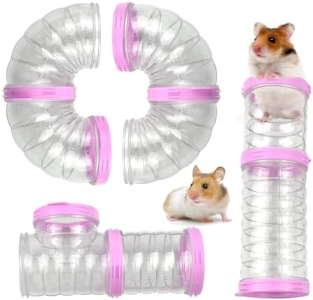 Plastic Hamster Tunnel, 8 Pack Hamster Tube Set DIY Assembled Sports Training Ferret Tube External Accessories Fun Small Animal Hiding Pipe Toy Syrian Dwarf Rat (Pink)
