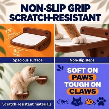 Cat Wall Shelves, Walnut Floating Cat Steps Set of 3