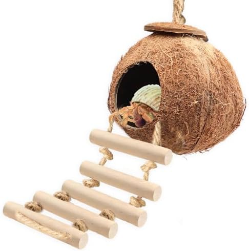 Reptile Tank Accessories Natural Coconut Shell Hideout & Climbing Ladder