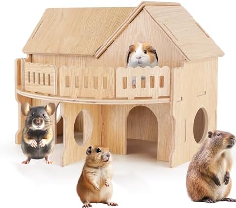 Wooden Hamster Cage,Hamster Cage Hut,Hamster Habitat, Hamster Accessories，Syrian Dwarf Hamsters,for Hamster Gerbils Mice Lemming Degus or Other Small-Sized Pets(10.1 x 8.3 x 8.2 inches)