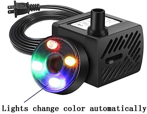 Submersible Water Pump with LED Light for Indoor Tabletop Fountains Aquarium Fish Tank (180L/H 3W)