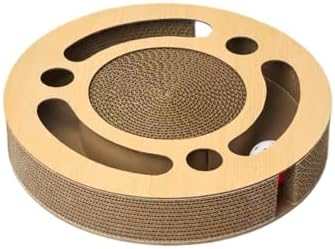 Circular Cat Scratch Board with Balls, Corrugated Cardboard Interactive Toy, 13 Inch Round Grinding Post with Ball Track, No-Shed Design