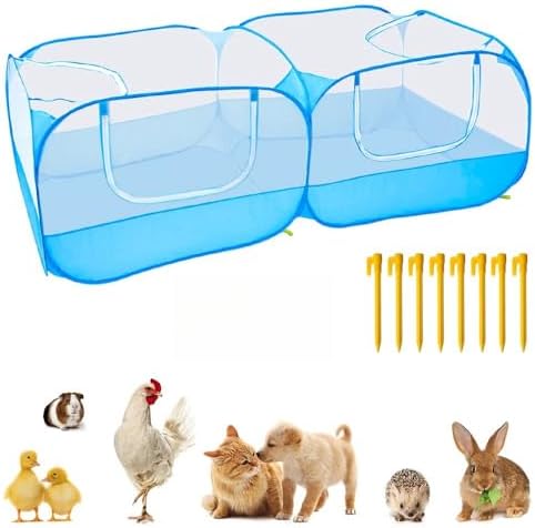 Portable Chicken Coop Chicken Run with Removable Bottom,Large Foldable Pet Enclosure for Puppy Duck Kitten Rabbits Indoor Outdoor Yard(Blue)