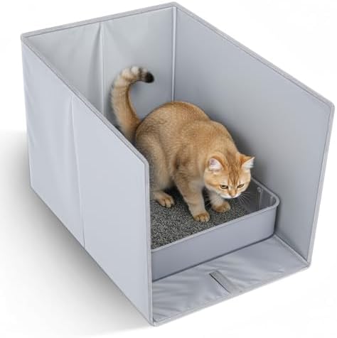 Kifmurase Foldable Cat Litter Box Enclosure, All-in-One Box Splash Guard for Pet Litter Pan, Open Top Side Shield Pad with 2 Hooks for Scoop and Removable Mat, Easy Clean Pee Pad Holder, 24x17x16 Inch