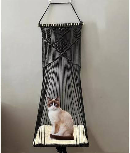 Macrame Cat Hammock Hanging Cat Swing Bed, Black