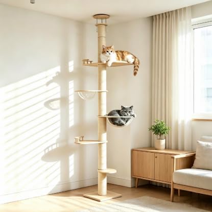 Ceiling Cat Tree with 6 Sisal Scratching Posts 110-118 Inches