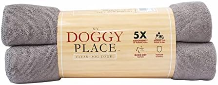 My Doggy Place - Super Absorbent Microfiber Towel - Dog Bathing Supplies - Microfiber Drying Towel - Washer Safe - Ash with Paw Print - 45 x 28 in - 2 Pack