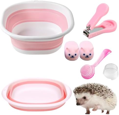 Hedgehog Bath Supplies Small Animal Bath Supplies Include Foldable Bathtub 1 Hamster Hedgehog Nail Clipper Trimmer 1 Cleaning Brush A Pair of Slippers