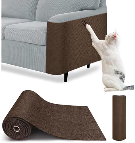 Cat Scratch Furniture Protector – DIY Climb Scratch Mat,Cat Scratch Pad, Couch Protector from Cat Claws, Trimmable Self-Adhesive Carpet for Indoor Sofa, Furniture (Brown, 78.7" x 15.8")