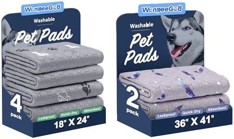WanpeeGoo Washable Pee Pads for Dogs, 4 Pack 18*24 + 2 Pack 36*41