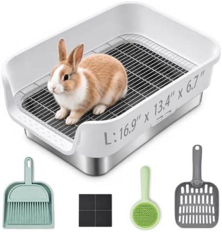 Stainless Steel Rabbit Litter Box with Sifting Grid, 16.9×13.4×6.7 inch