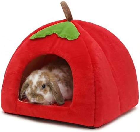 Guinea Pig Hideout for Small Animals Bed with Warm Fleece, Pet Cushions,Sleeping for Pet/Ferret/Chinchilla/Bunny Red Pumpkin