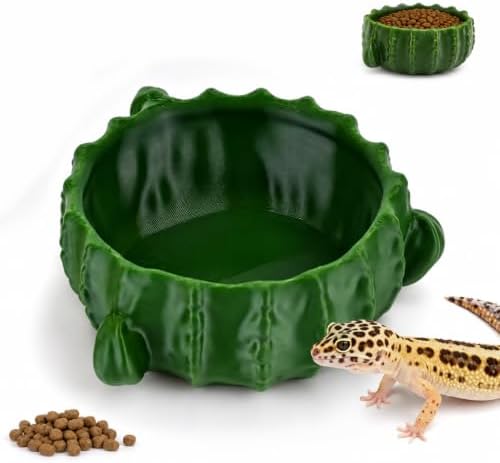 3.58IN-Bionic Plant Reptile Feeding Tray – Gecko Food Dish and Reptile Water Dish, Bearded DragonTank Accessories, Provide Clutter-Free Terrarium Feeding, Suitable for Lizards, Snakes, Turtles