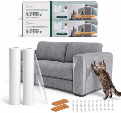 2PS Anti Cat Scratch Furniture Protector 16in x 160in, 0.2mm Thicker Clear Vinyl Tape, Couch Protector from Cat Claws, Flexible Corner Guard for Sofa Bed Door, Cut to Size with Grid Lines