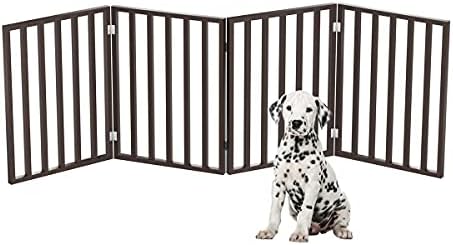 PETMAKER Pet Gate – Dog Gate for Doorways, Stairs or House – Freestanding, Folding, Accordion Style, Wooden Indoor Dog Fence (4 Panel, Brown)