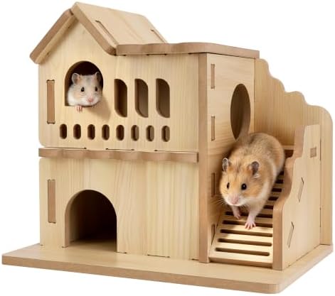 COZIWOW Double-Decker Hamster Hideout Wooden Hamster House with Ladder