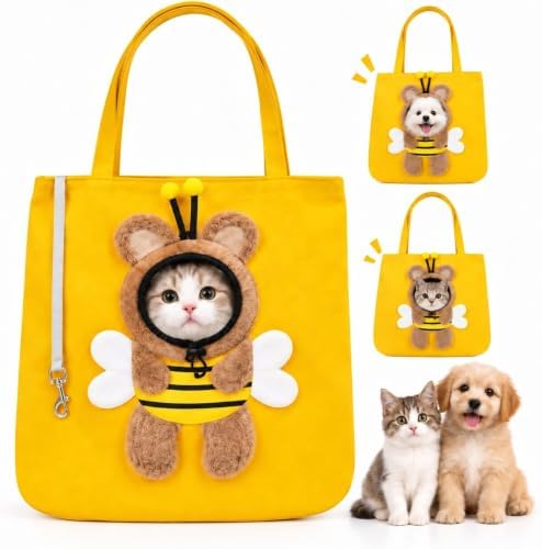 Breathable Pet Canvas Shoulder Carrier, Cat Dog Tote | Colorful Animal Shapes Carrying Bag with Head-Out Design Adjustable Neck Small Dog(S)