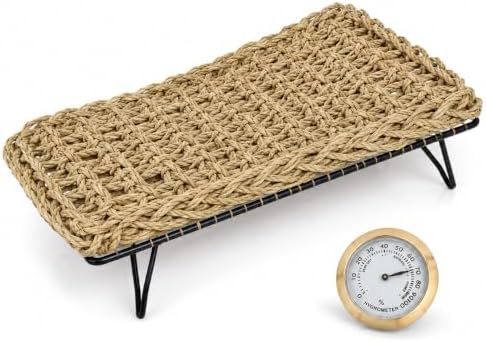 Natural Seagrass Reptile Hammock Bed with Adjustable Metal Legs, Large Elevated Resting Platform for Bearded Dragon, Lizard, Gecko, Snake, Turtle & Terrarium Pets, Includes Humidity Meter
