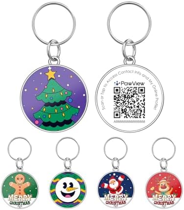 Holiday QR Code Dog ID Tag for Dogs, Christmas Pet Collar Charm, Scan QR for Instant Contact Info & Location Alerts, No Battery, No Monthly Fee