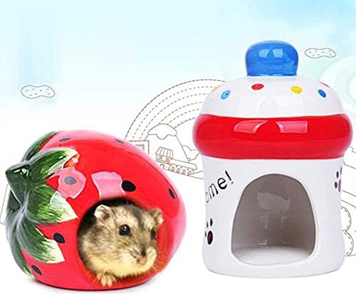 Cool Hamster House Hideout Suitable for Hamsters Less Than 4 inches 10 cm in Length Ceramics Strawberry Shape Bed Cute Small Animal Pet Squirrel Hedgehog Chinchilla Nest Hamster Cage Accessories