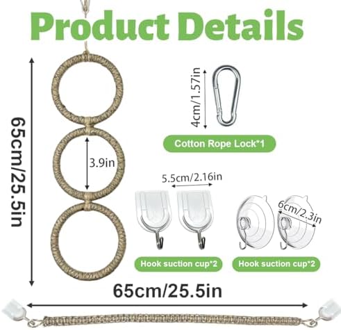 2 Pcs Snake Climbing Accessories, Reptile & Snake Climbing Ring Set with Suction Cups, Enrichment Toy for Ball Python, Corn Snake, Bearded Dragon, Lizard Tank Accessories