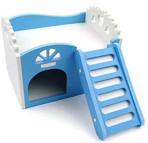 Litewoo Colorful Hamster House, Wooden Cute Hut with Ladder Platform for Hamster Gerbil Mouse Rat Reptile
