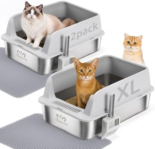 2 Pack Stainless Steel Cat Litter Box for Multi-Cat Households