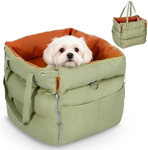 Dog Car Seat Bed for Small & Medium Dogs Under 30lbs, Premium Dog Car Seat, Soft & Stylish & Waterproof, Easy to Clean for Front or Back Seat (Green)