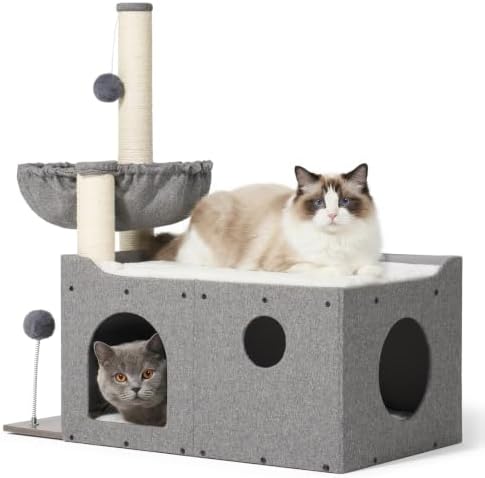 Veehoo 31.9" Small Cat Tree Condo for Large Cats with Scratching Post & Bed