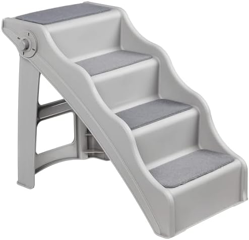 Amazon Basics Foldable Non-Slip Pet Stairs for Small Dogs and Cats, Senior Pets, Easy to Climb, 14.6" x 22.75" x 19.5", Grey