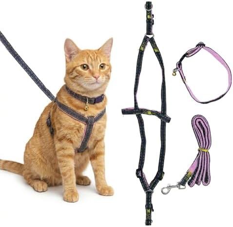 Pink Adjustable Soft-Padding Cat Harness Set – Reflective Walking Vest for Kittens & Small Cats (Pink, Medium)