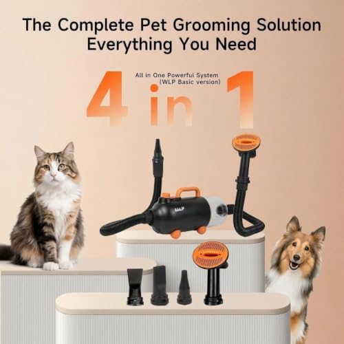 WLP Complete Home Pet Grooming System, 4-in-1 Grooming Vacuum & Dryer 2100W 32000Pa 2.5L Dust Cup, Plus Hands-Free Hanging Neck Pet Dryer 110000 RPM NTC UV Light, 2-Piece Bundle for Dogs Cats