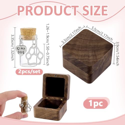 NBEADS Personalized Pet Hair Keepsake Box, Wooden Dog Hair Memorial Shadow Box with 2 Pcs Glass Cork Wishing Bottles Pet Memorial Gift for Loss of Dog or Cat