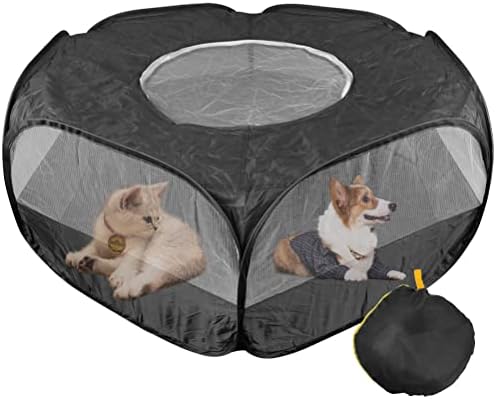Small Animal Plaype Black, Breathable Pet Playpen Cage Tent Portable Fence Tent with Zippered Cover Pet Playpen for Puppy/Kitten/Rabbit/Hamster/Chinchillas/Guinea Pig Outdoor Indoor