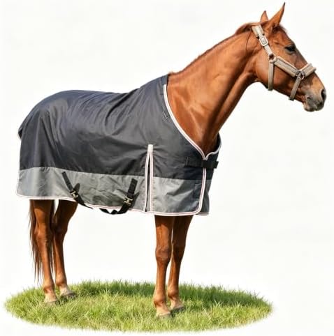 Equoray Horse Rug Fly Sheet Waterproof Rainproof Mosquito Repellent Breathable Turnout Blanket for Horses Spring or Mild Weather Use, Black