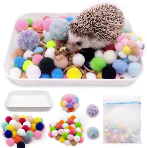 Hedgehog Cage Dig Box Enrichment Hedgehog Accessories Laundry Bag Dig Tray Toys with Multicolor Plush Balls and Bell Balls, Suitable for Hedgehogs, Hamsters, Ferrets and Other Small Animals
