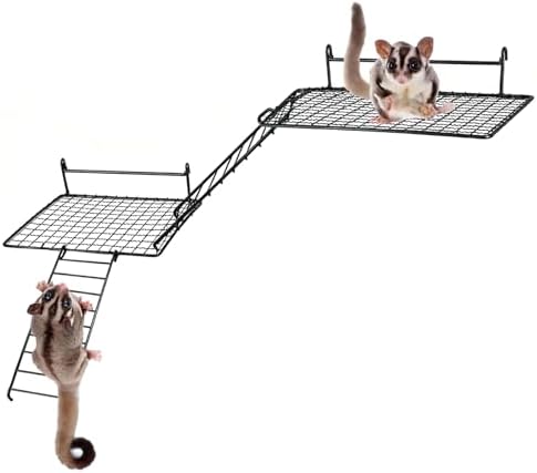 4 Pcs Sugar Glider Supplies Cage Accessories, Hamster Stainless Steel Platform with Climbing Ladder, Rat Climbing Toys for Cage for Squirrel Hamsters Guinea Pig Small Animal