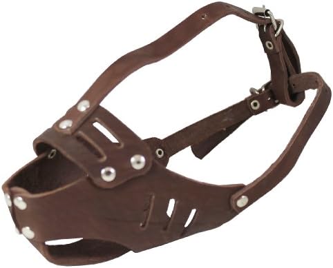 Real Leather Cage Basket Secure Dog Muzzle #119 Brown - Poodle, Spaniel (Circumference 9.5", Snout Length 2.5")