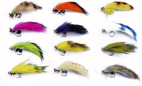 Tigofly 12pcs Weighted Head Zonker Streamer Trout Fly Fishing Flies Size #6