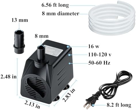 alizzy 210 GPH Submersible Fountain Pump, Durable Aquarium Water Pump