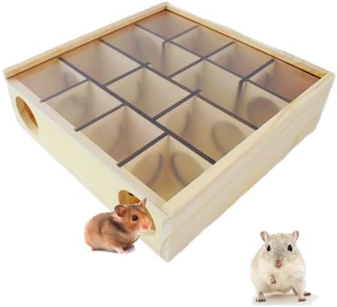 Wooden Hamster Maze with Transparent Acrylic Cover, Multi-Chamber Hamster Hideout House Hamster Toys Gerbil Maze for Dwarf Hamsters Gerbils Mice and Other Small Furry Animals